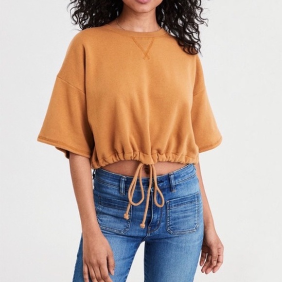 AEO Cropped Sweatshirt / Mustard - Picture 1 of 14